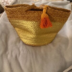 Gold and Tan Woven Tote Bag